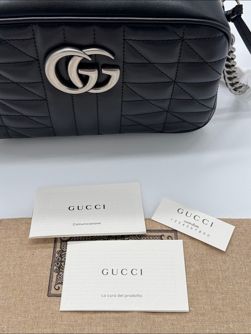 GG Marmont Shoulder Bag Mixed Matelasse Leather Small Gunmetal Hardware - Picture 9 of 9
